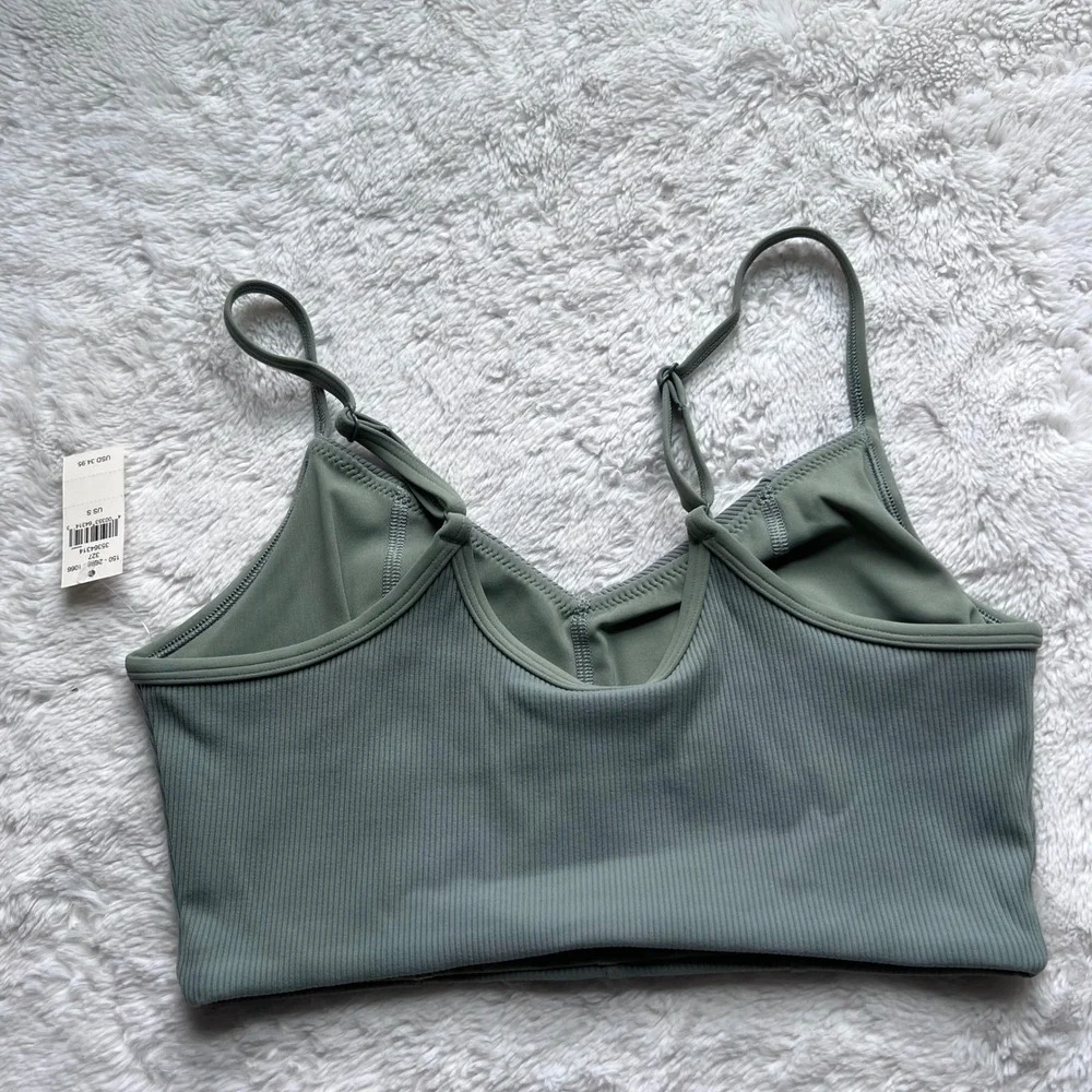 OFFLINE Aerie Real Me Ribbed Longline Sports Bra Sage Green Small 150-2698-1066